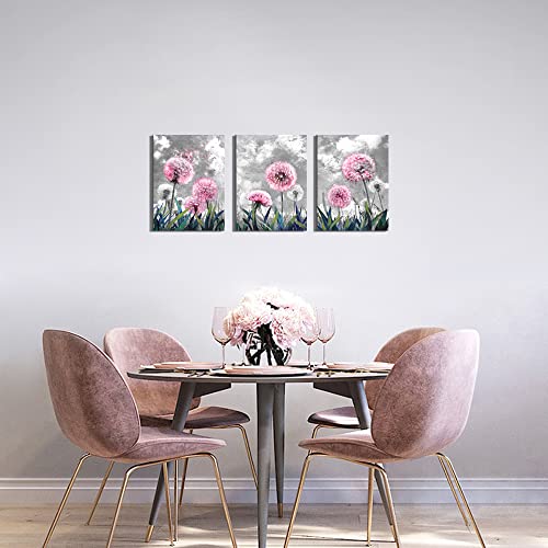 Canvaszon Bathroom Wall Art Pink Dandelion Wall Art - Black And White Flower Rustic Simple Life Style Minimalist Canvas Print For Bathroom Bedroom Kitchen Home Wall Decor #TOP1