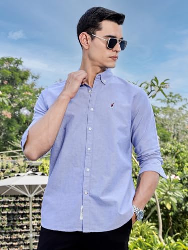 Image of Thomas Scott Men's Cricket Club Collection Classic Regular Fit Twill Shirt | 100% Cotton Long Sleeve Solid Shirt with Button Down Collar (Available in Plus Size)