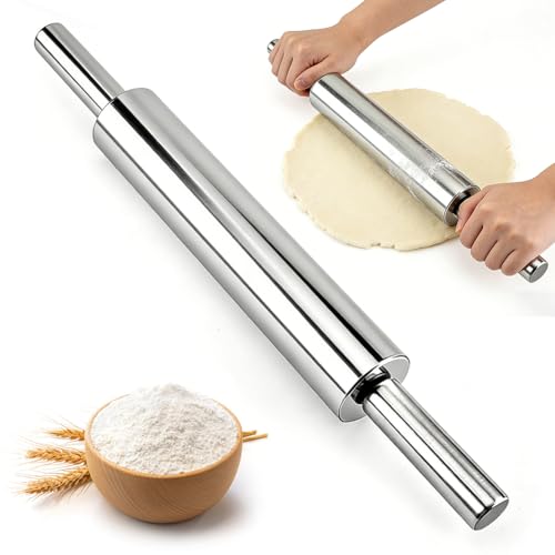 Edelstahl Nudelholz, 43cm Teigroller mit Antihaft-Oberfläche, Ausrollstab für Pizza, Fondant, Kuchen & mehr, Hygienisch & Spülmaschinengeeignet