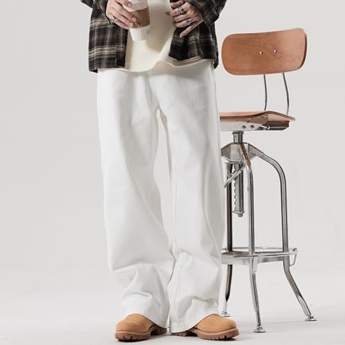 Jeans Pants Trouser Denim White Men's Korean Version Loose Floor Feeling Wide Leg High Street Retro Spring2