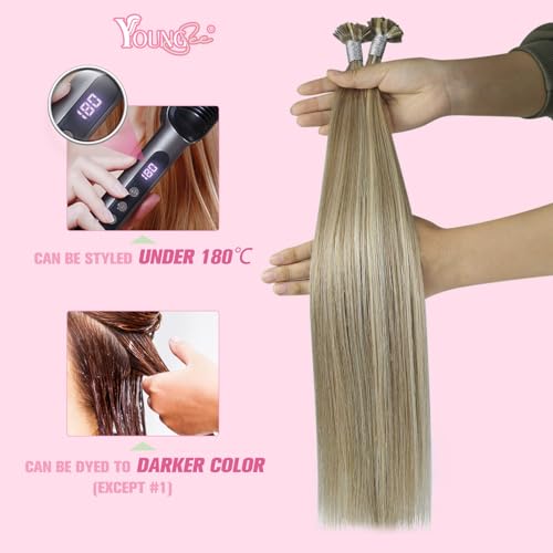 Image of YoungSee K Tips Hair Extensions Real Human Hair Light Brown K Tip Extensions for Women Light Brown Highlight Blonde 22In Straight 50s /50g