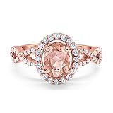 Blue Apple Co. Infinity Art Deco Halo Wedding Engagement Bridal Ring Oval Simulated Morganite Round Cubic Zirconia Solid Rose Tone 925 Sterling Silver, Size-7