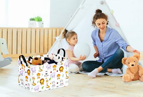 Image of Kid Clothes Storage Basket Gift Shelf Basket Toy Storage Bin, Nursery Basket Organizer Box for With Handles for Room Deco (Leaf Animal)