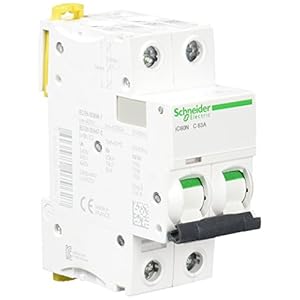 schneider electric a9f74263 ic60n disjoncteur, acti9, 2p, 63a, courbe c, 50/60 hz, blanc