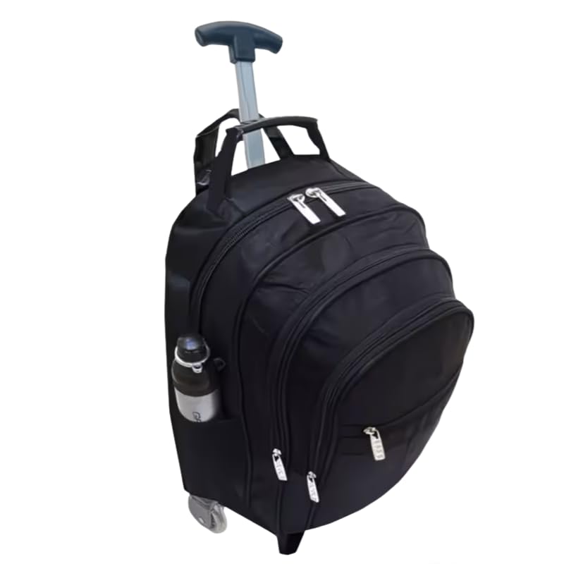 Mochila Executiva com Rodinha, Preta, 40x30x25 cm, Compartimentos Múltiplos, para Escola e Trabalho, com Alças Ajustáveis e Porta Garrafa