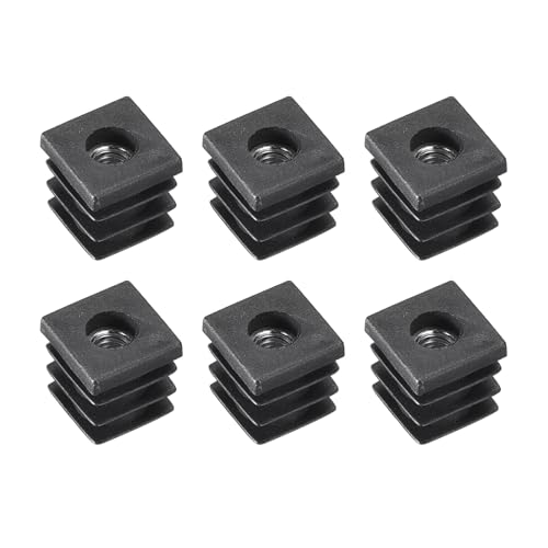 Image of uxcell 6Pcs Inserts for Square Tubes with M6-1.0mm Thread, for 0.63 inchx0.63 inch OD Square Tube, Black Plastic Plug Caster Insert Chair End Caps Furniture