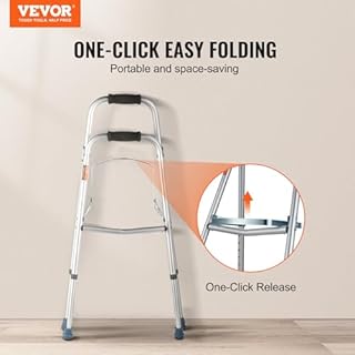 VEVOR Folding Hemi Walker, One Arm Folding Walker for Seniors with 6-Level Adjustable Height, Lightweight Aluminum | Side One-Hand Style Mobility Aid for Elderly Handicapped Disabled, Up to 350LBS