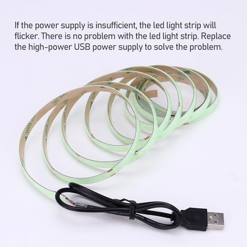 Image of DC 5V USB COB Ice Blue LED Strip Light Dimmable USB Powered 6.6ft /2M IP65 Waterproof 640LEDs with Dimmer High Brightness Flexible LED Tape Lights
