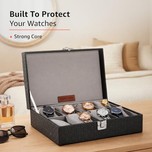 Image of Amazon Basics Unisex Faux Leather Watch Organiser Box with 8 Slots| 23.5LX21BX8H cm | Black