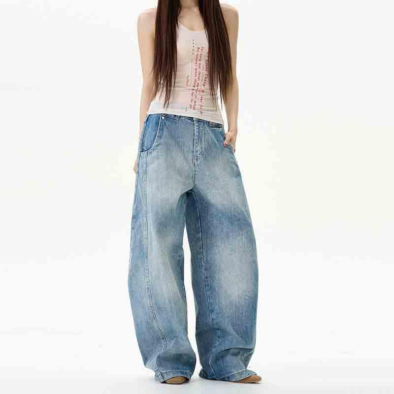 Unisex Retro Bamboo Striped Curved Knife Pants, Loose Casual Denim Wide Leg Pants, Couple Pants4