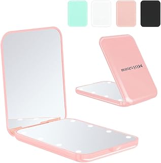 Compact Mirror, 1x/3x Magnifying LED Pocket Mirror, Small Lighted Travel Makeup Mirror for Purse, Handbag, Folding, Handheld, Portable, 2-Sided Mini Mirror with Lights for Women -Pink