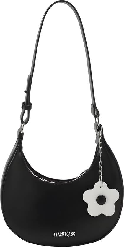 Image of Trendy Women's Shoulder Sling Bag with Flower Charm | Lightweight PU Leather Handbag for Daily Use | Stylish Hobo Bag with Adjustable Strap