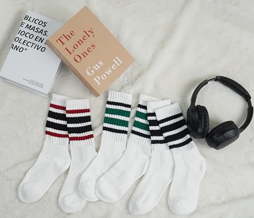 Image of BomKinta Striped Crew Socks Women - Retro Novelty Socks - Stretchy Casual Athletic Cotton Gifts Sock Size 5-10