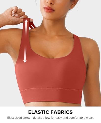 Image of BRXL High Support Padded Scoop Neck Sports Bras for Women Criss Cross Back Strappy Workout Gym Running Tennis Bra Red