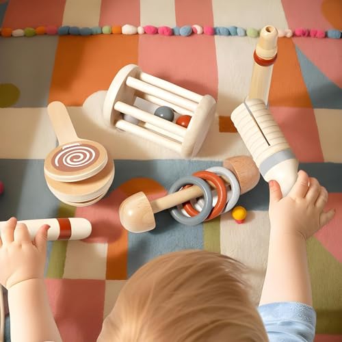 Wooden Baby Rattle Set, Wooden Hand Rattles, Educational Rattle Toys, Soothing Baby Rattle, Wooden Baby Rattle Set With Soothing Sounds And Educational Learning Toy For 12-Month-Old Babies - Image 5