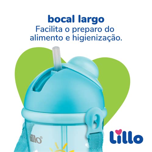 Copo Cantil Canudo Silicone - Lillo, Azul, 390 ml