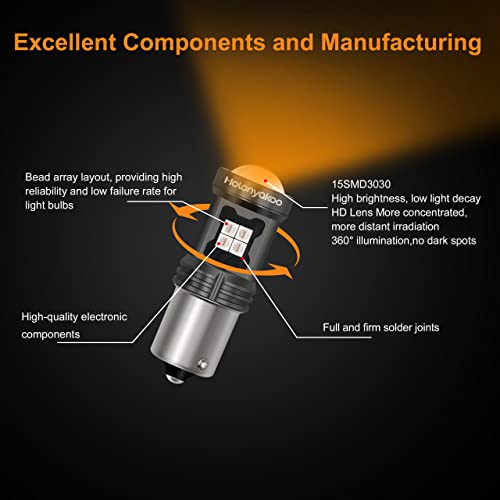 Holonyakoo 1156 Led Bulb Amber Yello P21W Ba15S 7506 1003 1141 Led Bulb For Turn Signal Light Brake Lights Reverse Lights Parking Tail Lights Daytime Running Light Dc10-30V 1800K (Set Of 2) #TOP4
