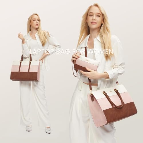 LOVEVOOK Laptop Bag for Women, 15.6 Inch Laptop Tote Bag, Vintage Leather Work Bags for Women, Waterproof Computer bag with Clutch Purse, Large Capacity Briefcase, Business Office Bag2