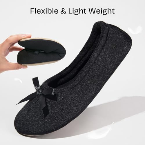 EverFoams Women's Satin Memory Foam Ballerina Slippers Cute House Shoes with Indoor Rubber Sole4