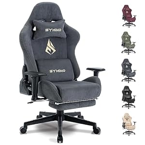 symino Gaming Chair, Breathable Office Chair, High-Quality Alcantara Fabric, As Soft As A Fur, Ergonomic PC Chair, Adjustable Rotating Task Chairs with Footrest, Grey