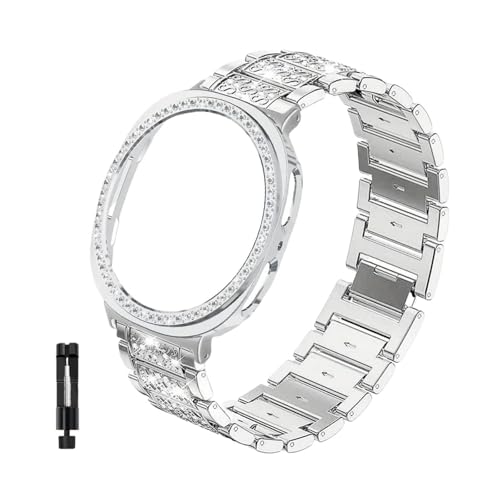[PLYYQZM] �������v�o���h + PC �ی�P�[�X,�ɍ��� Sam su ng Galaxy Watch 8 44mm 40mm 8Classic 46mm�r�W�l�X�������v�o���h + �P�[�X �ɓK�p(Silvery,For Galaxy 8 40mm