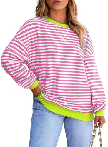 Image of Eytino Women Plus Size Striped Color Block Crewneck Sweatshirt(1X-5X) | Oversized Pullover Tops,Long Sleeve Casual Shirt,Workout & Daily Wear,2026 Fall Fashion Clothes Outfits