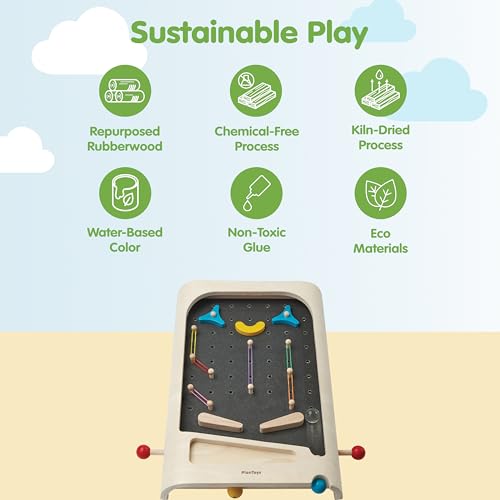 Image of PlanToys Pinball Wooden Tabletop Arcade Game for Kids Ages 3+ | Montessori Toy for Coordination, Focus & Fine Motor Skills | Eco-Friendly Educational Indoor Game