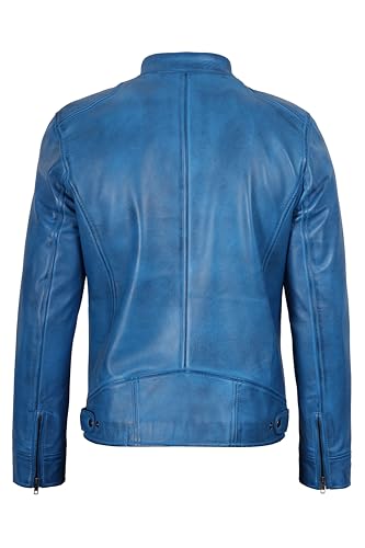 Image of fjackets Mens Leather Jacket - Real Lambskin Cafe Racer Jacket Stand Collar Moto Biker Zip Jacket For Men
