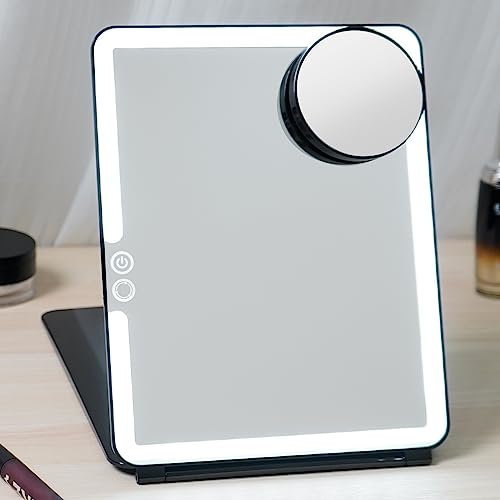 Funtouch Rechargeable Large Travel Makeup Mirror With Lights, 3 Color Lighting, Portable Lighted Makeup Vanity Mirror With 10X Magnifying Mirror, Dimmable Ultra Slim Mirror Travel Essential For Women #TOP11
