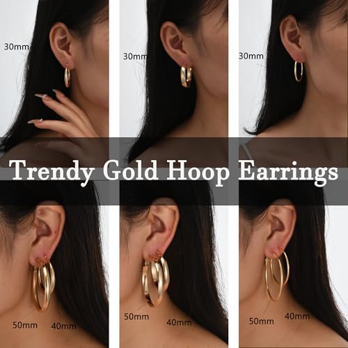 Image of 12 Pairs Gold Hoop Earrings Set for Women, Lightweight Hoop Jewelry