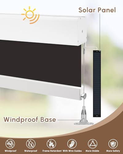 Image of Kincmo Motorized Outdoor Shades for Patio Porch, Custom Outdoor Motorized Blinds with Remote, Waterproof & Windproof Patio Shades Work with Apple Home,Alexa,Google (Brown-0% Openness)