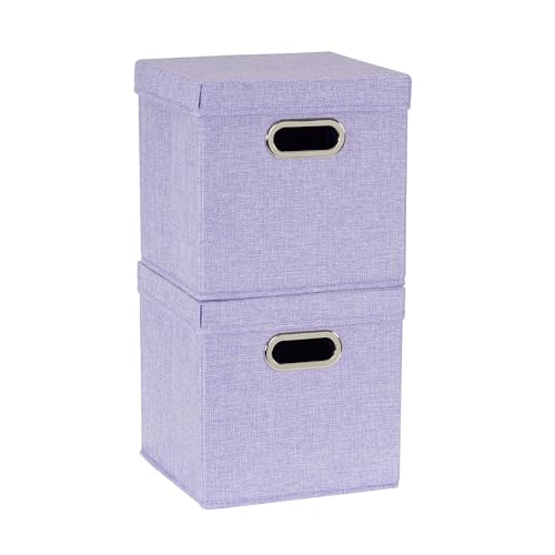 Image of Household Essentials 814-1 Cafe Cube Bin Storage Set with Lids and Handles | 2 Pack, Purple Linen