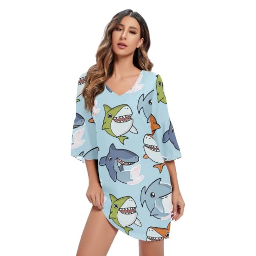 Vestido de maternidad azul con estampado de tiburones de dibujos animados para fiestas