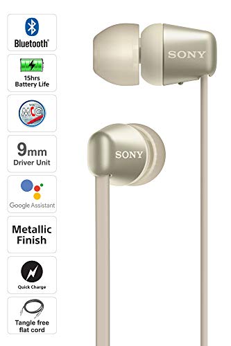 Sony WI-C310 Wireless Headphones with 15 Hrs Battery Life, Quick Charge,  Magnetic Earbuds for Tangle Free Carrying, BT ver 5.0,Work from Home,  in-Ear Bluetooth Headset with mic for Phone Calls (Gold) :