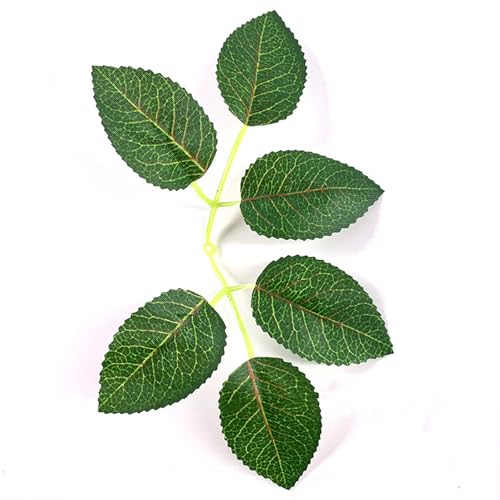 Fictory Hojas de rosas artificiales, paquete de 6 follajes de tela de seda, hojas verdes realistas para arreglos florales de bricolaje, ramos de boda, decoración del hogar y decoraciones de fiesta