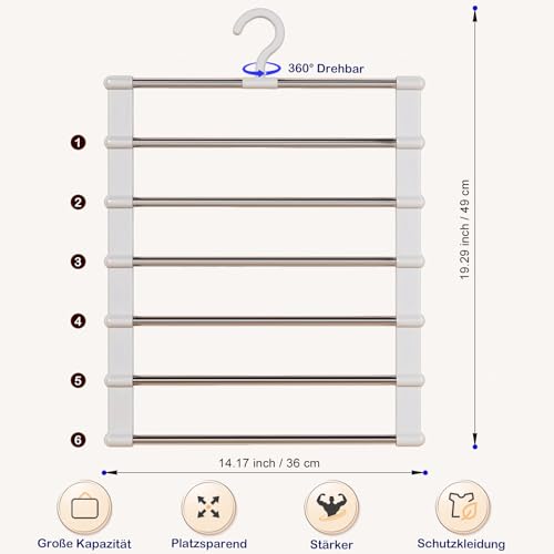 GOWODOOO Hosenbügel Platzsparend,kleiderbügel Hosen,2 Stück 6 Etagen Edelstahl,kleiderbügel Platzsparend 80% Faltbare rutschfest Hosenständer,Zum Apartment,Dormitory Aufhängen Von Hosen,Jeans,Schals
