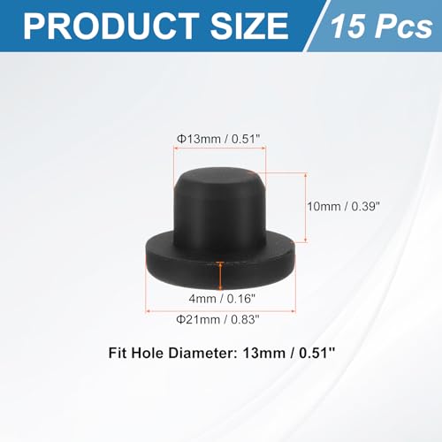 Image of uxcell 15Pcs Silicone Hole Plug, Waterproof Solid T-Shaped Rubber Stoppers Bottle Seal Tube Pipe Plug End Cap for 13mm /0.51 inch Hole for Bathtub Bottle, 0.39 inch Plug Height, Black