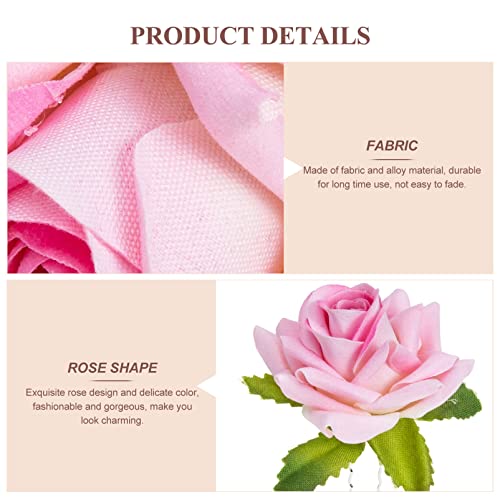 Lurrose 6pcs Rose Flower Hair Clip Pink Rose U-Shaped Hair Forks Bride Floral Bobby Pins for Women Wedding Party (Pink) - Image 2