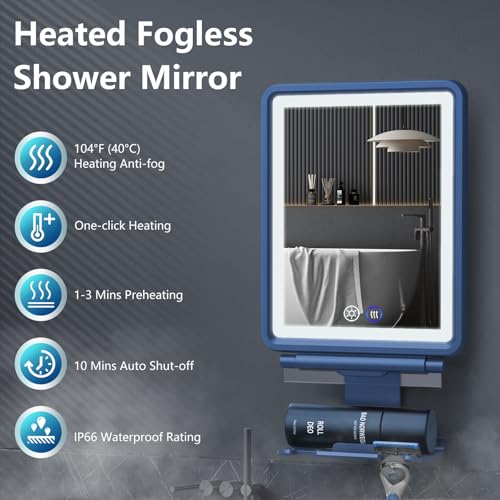 Image of Heated Shower Mirror Fogless for Shaving, Anti-Fog Mirror for Shower