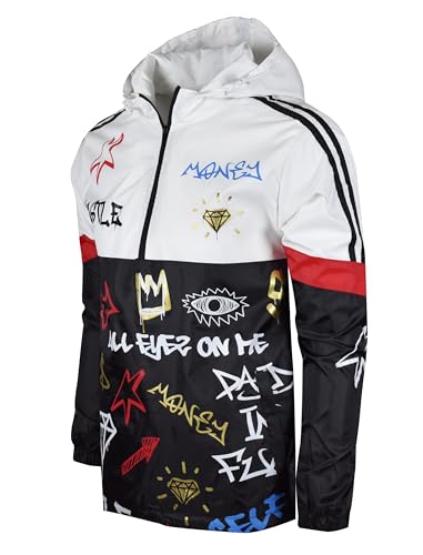 Image of SCREENSHOT Mens Streetwear Windbreaker Jacket - Lightweight Graphic Hoodie, Graffiti Hip Hop Urban Fashion Pullover Top
