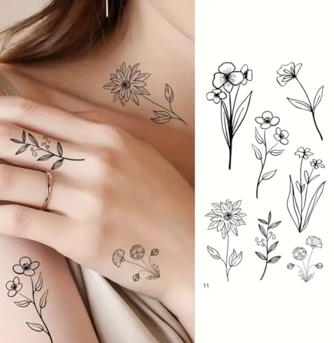 30 Sheets Fine Line Temporary Tattoos - Realistic Removable Body Art, Words, Patterns, Flowers, Botanical Leaves - 100s of Festival Tattoos - Image 5