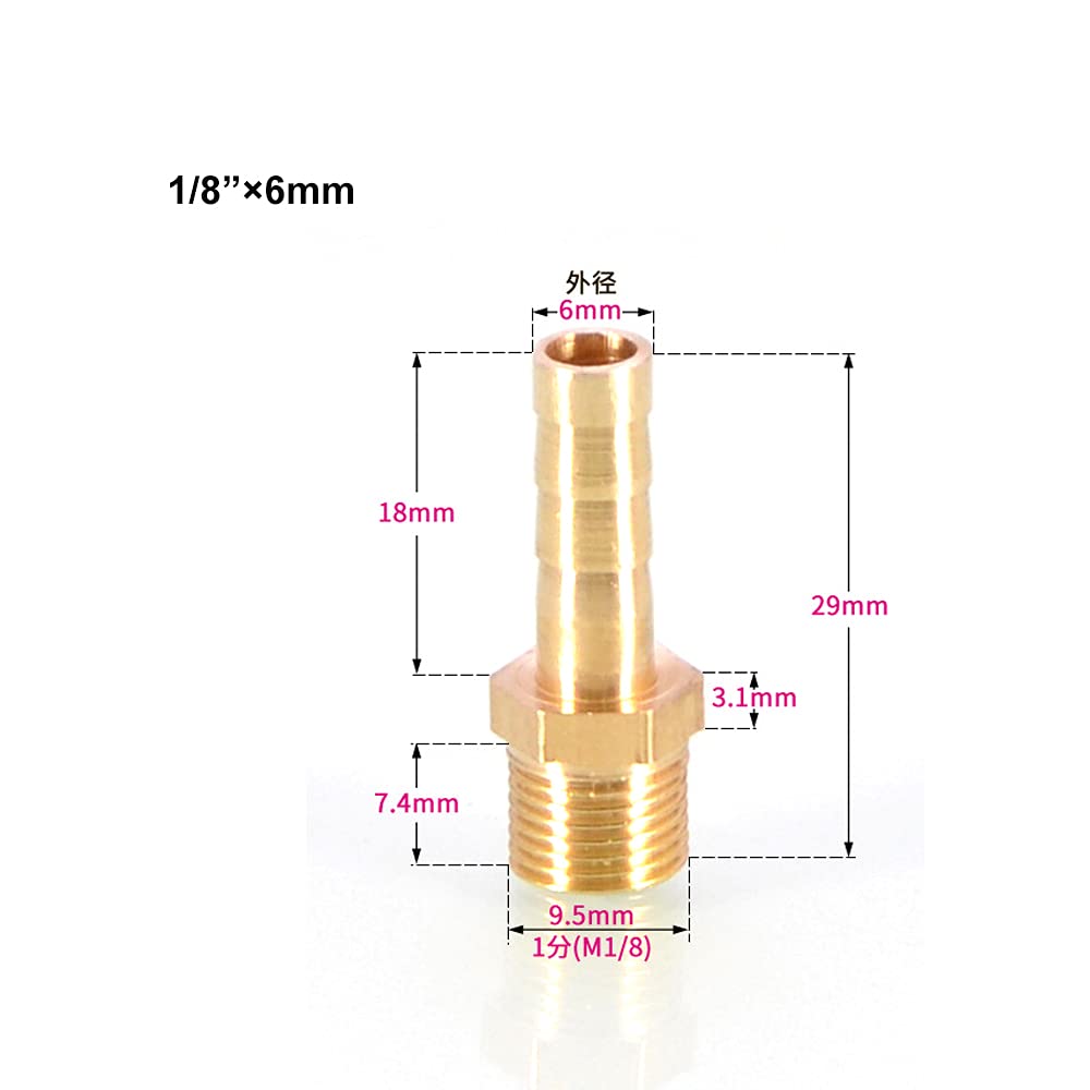 TopHomer BSP Hose Connector Brass Pipe Fitting 6mm Barb x G1/8 Male - Image 2