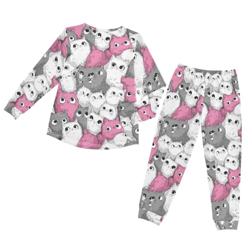 Long Sleeve Pajama Set for Girls Boys Kids,Cute Cats Kawaii Comfy Nightwear Soft Loungewear,Family Matching PJs Underwear Set 4T2