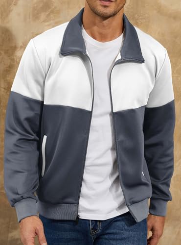 Image of HYPESTFIT Men's Retro Track Jackets, Relaxed Fit | Lightweight men's casual jacket ideal for spring & fall, running and daily athletic wear