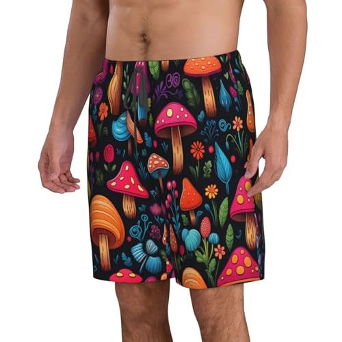 Colourful Mushrooms Men's Beach Pants-Quick-Dry & Comfortable Mens Beach Shorts for Men, Perfect for Surfing and Everyday Wear White2