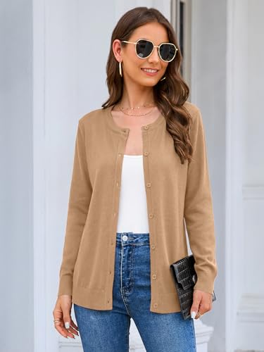 Image of Veryoung Women's 2026 Long Sleeve Lightweight Crewneck Casual Cardigan Sweater S-3XL