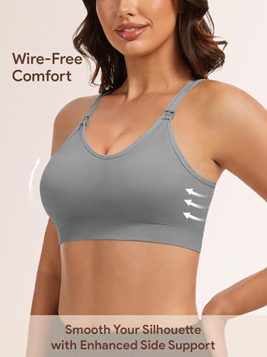 Image of Angelhood Nursing Bras for Breastfeeding, Criss-Cross Back Nursing Sports Bra, Low Impac Support Yoga Maternity Bras