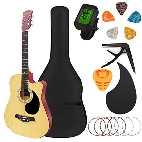 Karbart 38in Wood Acoustic Guitar Starter Kit for Beginners with Guitar Accessories Package,5 Pcs Guitar Picks,Guitar Tuner,Guitar Bag,Guitar Strap,Guitar Strings