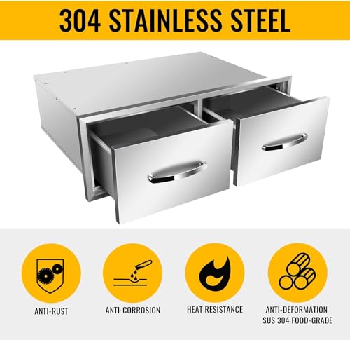 Image of 30 inch W x 10 inch H x 20 inch D Outdoor Kitchen Single Drawer Stainless Steel BBQ Access Drawers with Exquisite Handle for Outdoor Kitchen Island or Grill Station