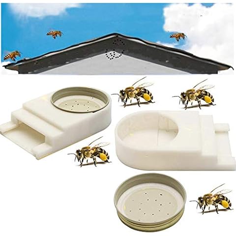 Bee hive Entrance Feeder,Entrance Bee Feeder, Bee Feeder for Beehives Includes Lids Fits Most Small Mouth Canning Feeder and Waterer(4 Pack) Cover